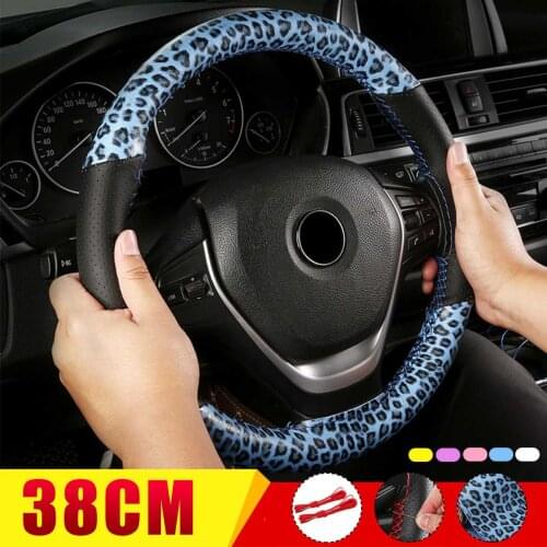 Car Steering Wheel Cover Universal 38cm Microfiber Leather Fashion Leopard Print Leather Non-slip Comfortable Braiding Auto Deco