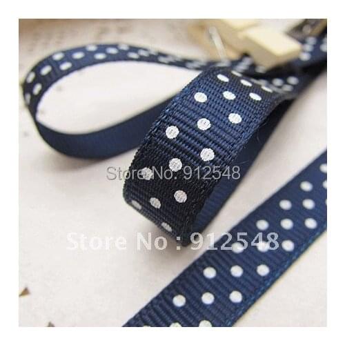 3/8" 10mm Dark blue Polka Dots Grosgrain Ribbon 20yards