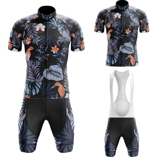 Tropical Rainforest Style Summer Cycling Jersey Set Ciclismo Masculino Bib Short Gel Breathable Pad Maillot Ciclismo Hombre