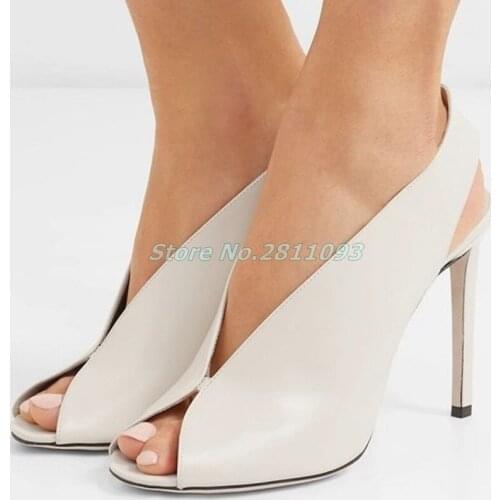 Beige Matte Leather Peep Toe Pumps Thin High Heels Open Toe Slip On Dress Women Shoes Back Strap Solid Concise Women Dress Shoes