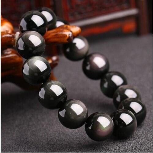 Accept Drop shipping Natural rainbow eye obsidian bead bracelet double color eye purple green cat eye bracelet wholesale
