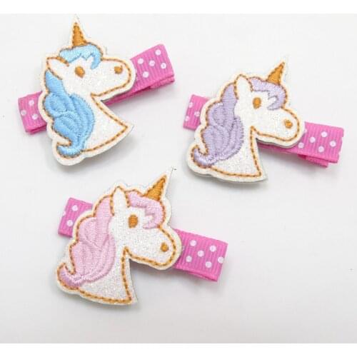 15pc/lot Glitter Leather Unicorn Hair Clip White Felt Animal Girls Hairpin Cartoon Birthday Party Funny Horse Mini Barrette