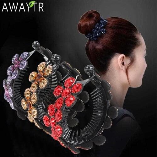 New Meatball Hair Accessories Women Hair Claws Headdress Rhinestone Flower Hairpin Bird Nest Floral Bun Banana Ponytail Clips