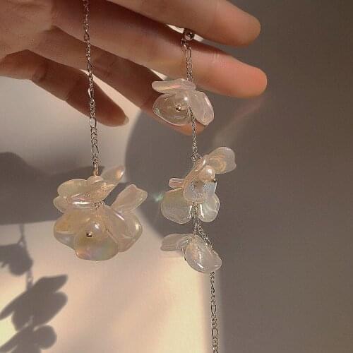 ZDMXJL New Fashion Women Earring Pandora 925 Original Ear Stud Asymmetrical Flower Tassels Drop Earrings Jewelry Accessories