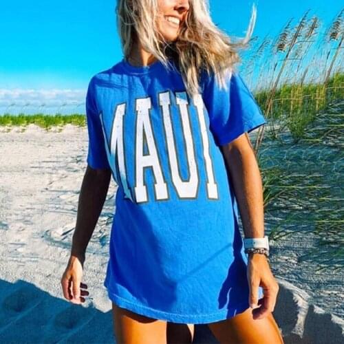 Blue Letter Printing Summer Plus Size Woman Tshirts Crewneck Short Sleeve Casual Streetwear Y2k Top 2021 Women Fashion Clothing