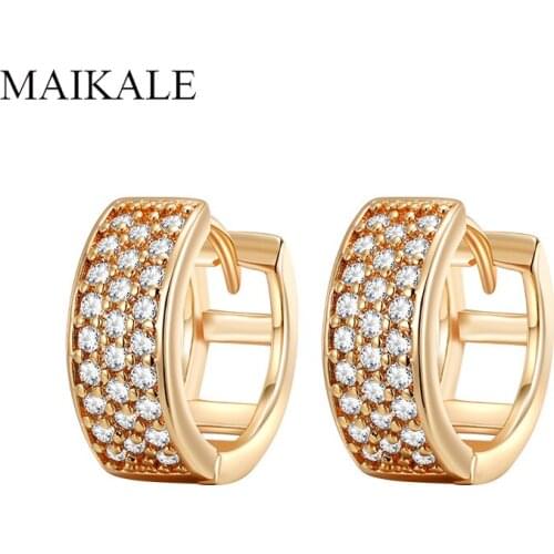 MAIKALE New Fashion Small Round Stud Earrings Paved Zircon Gold Silver Color Plated Circle Charm Earrings for Women Jewelry Gift