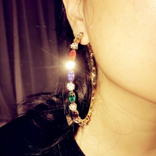 New Arrival 4Colors Rhinestone Gems 8CM Hoop Earrings For Women Fashion Jewelry Maxi Lady Statement Earrings Accessories