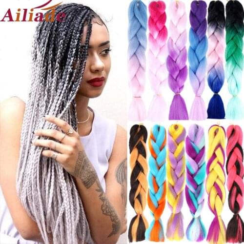 AILIADE Women Jumbo BoxBraids Hair Extensions Synthetic High Temperature Hair for Braiding 24inch Two-tone Pink Blue For Women
