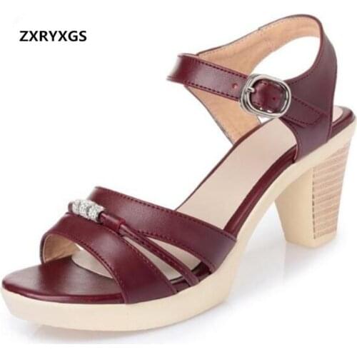 ZXRYXGS Brand Sandals Summer Women Shoes Sandals 2021 New fashion Rhinestone High Heel Sandals Real Leather Shoes Woman Sandals