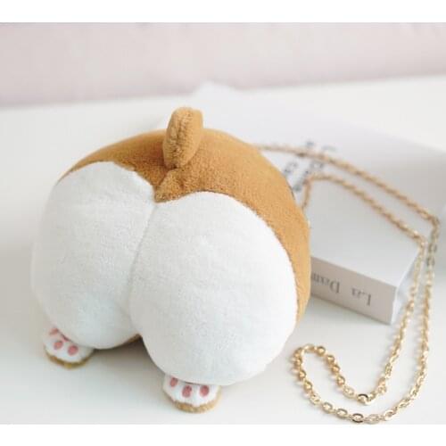 20cm Kawaii Animal Dog Corgi Hip Shaped Plush Shoulder Bag Lovely Soft Change Purse Cute Gift for Girls