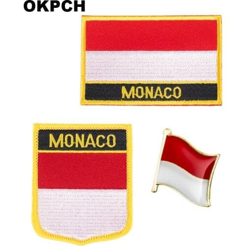 Monaco flag patch badge 3pcs a Set Patches for Clothing DIY Decoration PT0132-3