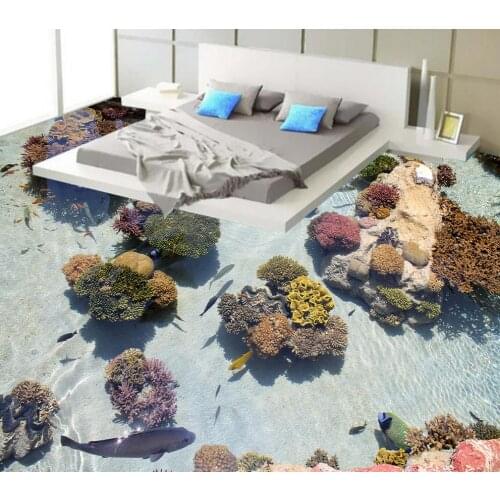 3d floor painting wallpaper Coral tropical fish ocean 3D floor 3d bathroom wallpaper waterproof