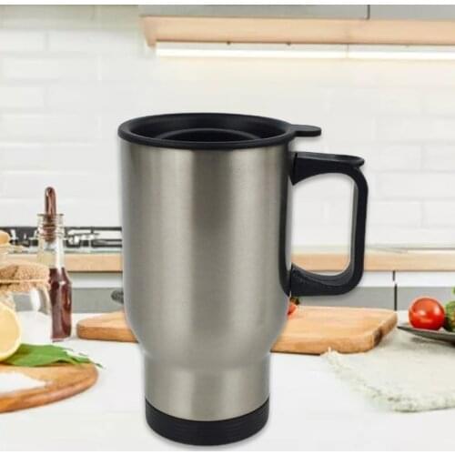 450ml Stainless Steel Silver Travel Blank Sublimation Mug Coffee Thermos Cup with Handle Lid for Heat Press Printing