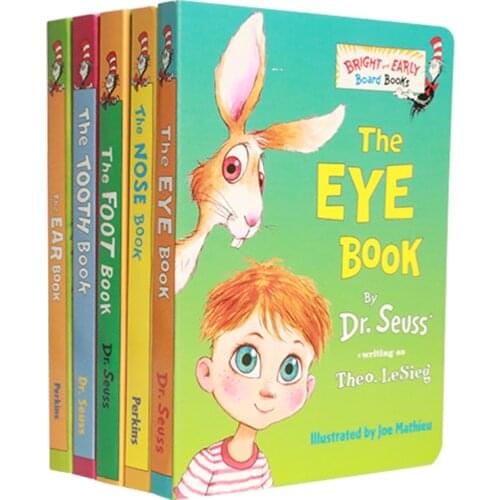 5 Books Dr Seuss The Nose Eye Ear Tooth Foot English Picture Story Cardboard Book Baby board Book Children Kids Learning Toy