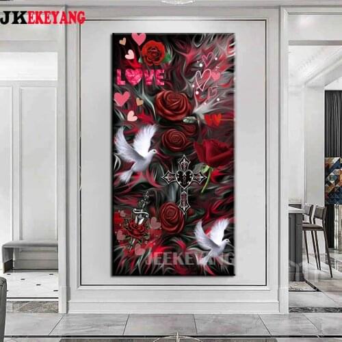 Large 5D Diy Diamond Painting Rose love dove Diamond Mosaic Rhinestone Diamond Embroidery Cross stitch Y4430