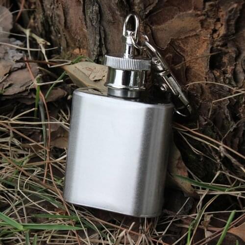 1oz/2oz Stainless Steel Bottle Portable Mini Hip Flask Alcohol Flagon Keychain Whisky Hip Flask Drinkware Flask With Key Ring
