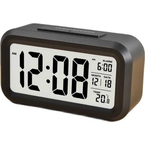 Home Decoration 4,3x15,1x7,7 cm LCD Illuminated Sensor Thermometer Alarm Digital Table Clock + Battery