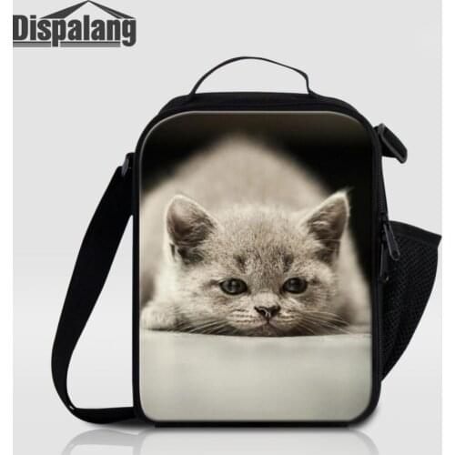 Dispalang Lunch Bags For Kids Cute Cat Print Insulation Picnic Lunch Bags for Students Small Food Shoulder Cooler Bag