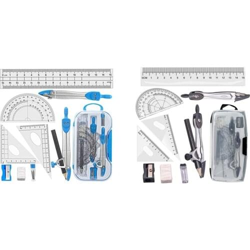 Geometry Compass Set 10Pcs School Maths Protractor Set Rulers for Student Maths and Engineering in Carry Case