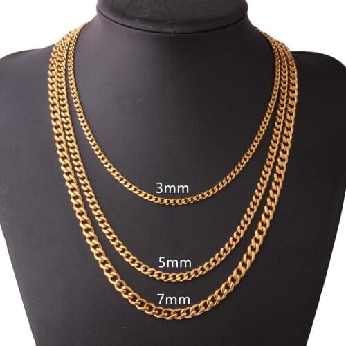 Hot Sale 316L Stainless Steel Chains Necklace for Men Silver Color/Gold Color Mens Necklace Curb Cuban Jewelry Gifts 3/5/7mm