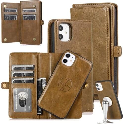 Flip Leather Case for iPhone 11 Detachable Magnetic Wallet Cell Phone Cover for iPhone 11 Pro Max XS MAX XR 7 8Plus Case Funda