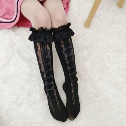 1Pair Lolita Socks Anime Bowknot Loose Socks Lace Maid Knee Highs