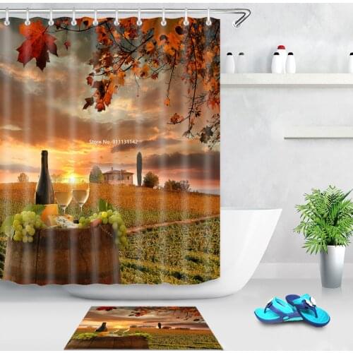 Fashion Setting Sun Idyllic 3D Printing Shower Curtain Bathroom Decoration Mildewproof and Waterproof Hook Shower Curtain