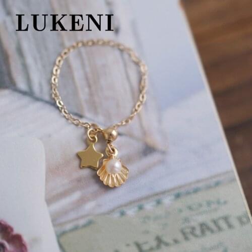 Fashion Adjustable Rings for Women 14k Gold Star Freshwater Pearl Korean Rings Romantic Gift For Female Party Jewelry