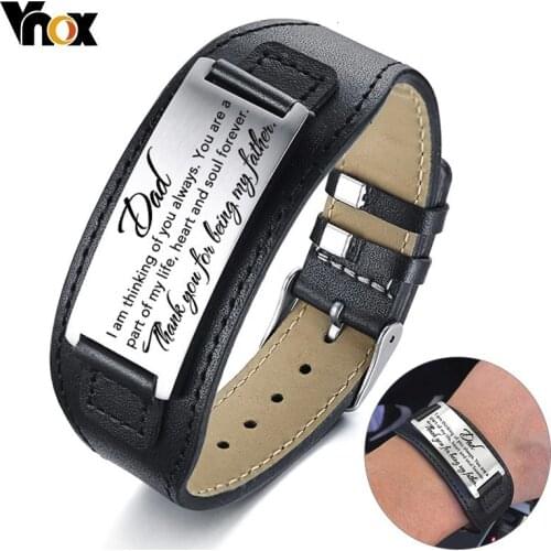 Vnox Thank You for Being My Father Leather Bracelets for DAD Fathers Day Gift Jewelry Custom Engrave Male Accessory