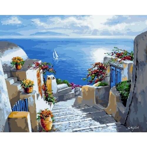 Seaside Painting By Numbers City Draw By Number On Canvas Landscape Unframed Decoration Hand Paint Kit Canvas Home Decor
