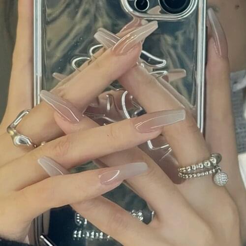 24pcs Fake Nails With Glue Gradient Gray Artificial Nails Type Long Paragraph Removable Fashion Manicure False Nails Press On TO