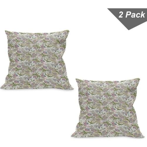 Tulip Paisley Pillow Cushion Cover Pack of 2 Bohemian Folk Art Floral Print Zippered Double-Sided Accent for Living Room