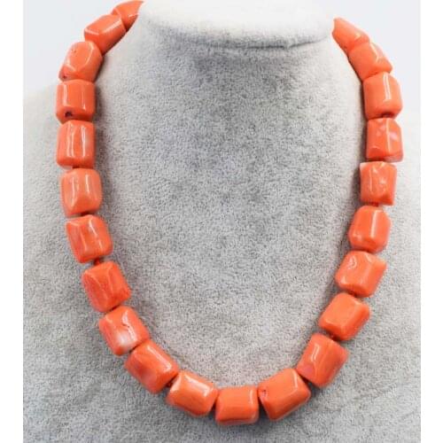 Orange coral baroque pillar 10-16mm necklace 18inch nature beads wholesale discounts FPPJ 16-20mm