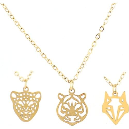 Stainless Steel Necklace Gold Color Tiger Necklace Womens Pendant Necklace Fashion Female Choker Necklaces Animal Jewelry Gifts