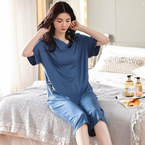 Fashion New Modal Pajamas Set Women Sleepwear Print Cotton Homewear Short Sleeve Spring Summer Pyjamas Female Loose Pijama Suit