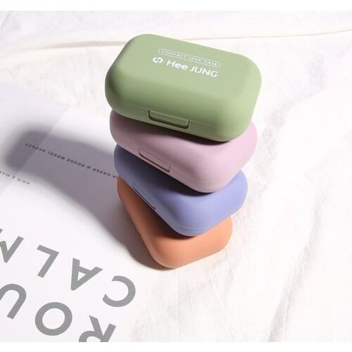 Simple Frosted Eyes Contact Lens Case With Mirror Portable Myopia Cosmetic Contact Box Container Personality Cute Girl Partner