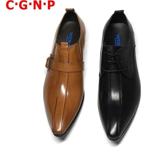 C·G·N·P Luxury Handmade Genuine Leather Pointed Toe Formal Shoes Monk Strap Buckles Men Dress Shoes Wedding Shoes