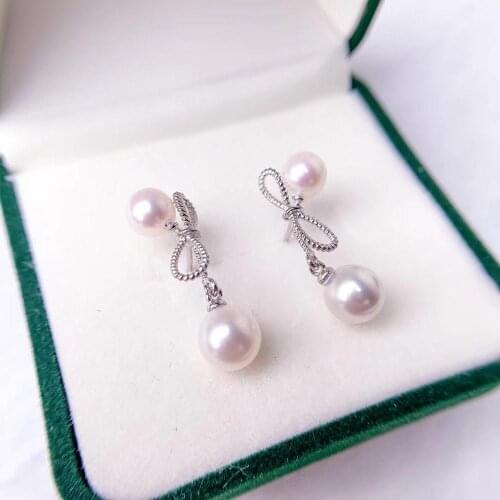 925 Sterling Silver BOW Earrings Mountings Jewelry Parts Fittings Womens Accessories for Pearls Beads Stones Agate Jade