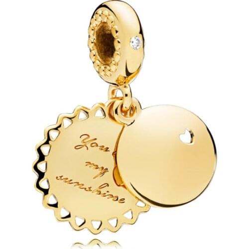 Authentic 925 Sterling Silver Shine You Are My Sunshine pan Charms Fit Original Bracelet For Women DIY Jewelry Beads