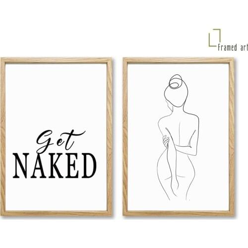 Nordic oak wood wall frame framed art on female figure linedrawing art with plexi glass
