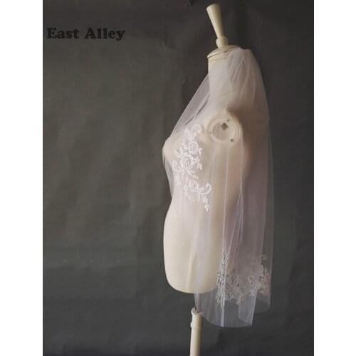 Veu De Noiva Crystal Beaded Bridal Veil Short Design Single Layer Lace Appliqued Wedding Veils Bridal Waist-Length