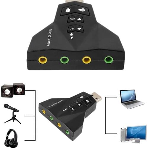 USB External 7.1 Channel 3D Virtual Audio Sound Card Mic Adapter For Computer Laptop 3.5mm AUX Jack Microphone Earphone Speaker