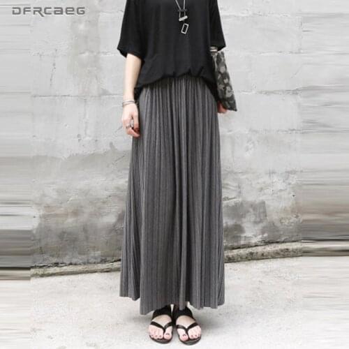 Autumn Winter Cotton Elastic High Waist Maxi Skirts Womens Fashion Streetwear Vintage Falda Pleated Long Skirt Female Saia Longa