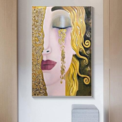 Woman with Golden Tears Abstract Canvas Paintings Gold Girl Classical Wall Art Posters And Prints Canvas Picture For Living Room