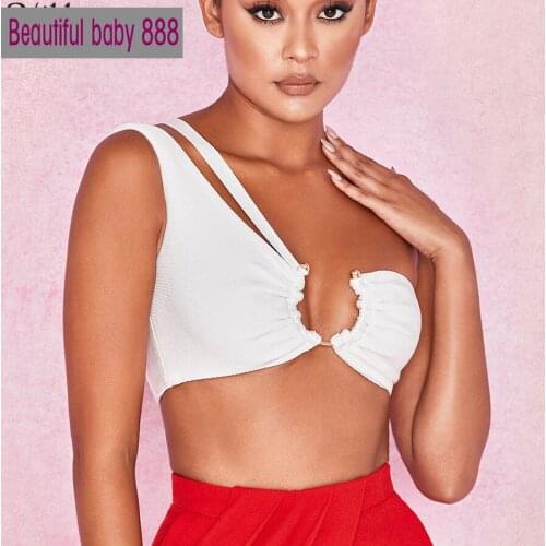 Meqeiss womens solid color camisole metal decorative tube top single shoulder strap vest 2021 sexy summer hot womens clothing