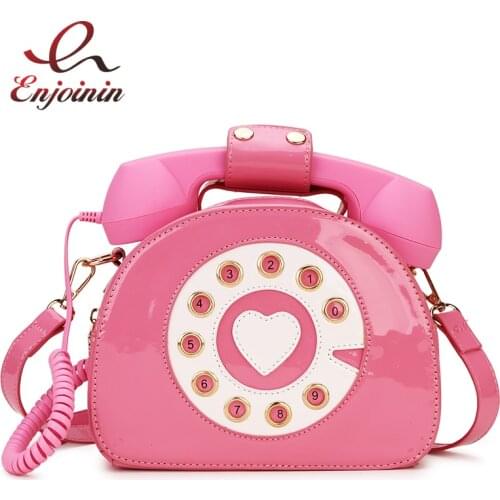 Telephone Shape Purses and Handbags for Women Fashion Pink Shoulder Bag Novel Designer Brand Crossbody Bag Top-Handle Totes 2021