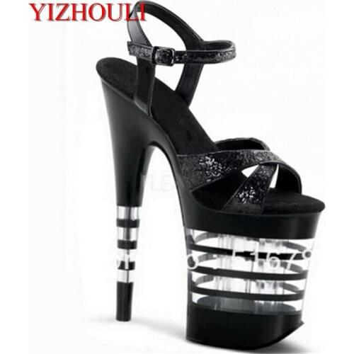 8 inch high heels 2018 new waterproof platform club rivet sexy womens Ring foot belt shoes 20cm star party shoes