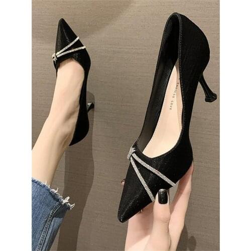 2021 spring and autumn new ladies wild fashion net red high heels pointed shallow mouth fairy style single shoes