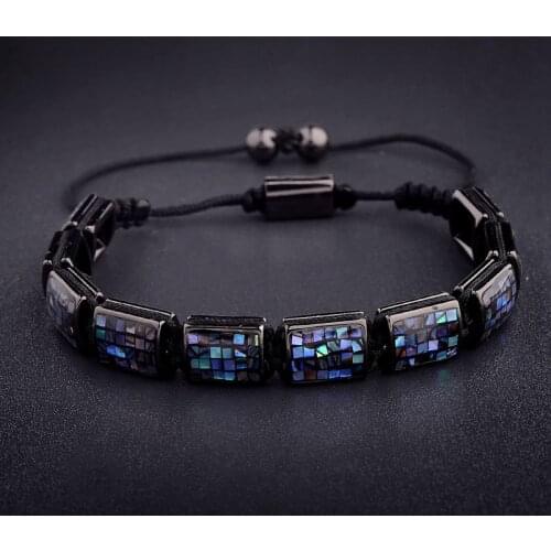 Amader Charm Men High-End Square Abalone Sea Shell Beads Bracelet For Women 10mm Braiding Macrame Bracelets Unisex AB1241