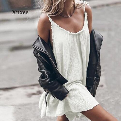 Summer Mini Dress Sexy Sling Solid Backless Womens Casual Sleeveless New Loose Elegant Party Holiday Tie-Up Fashion Bodycoon